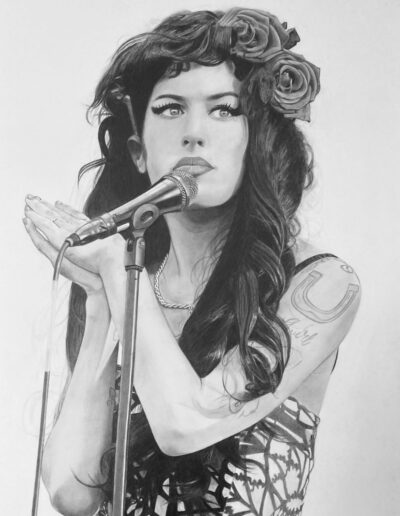 Portrettekening Amy Winehouse grafietpotlood Stephanie Bunk
